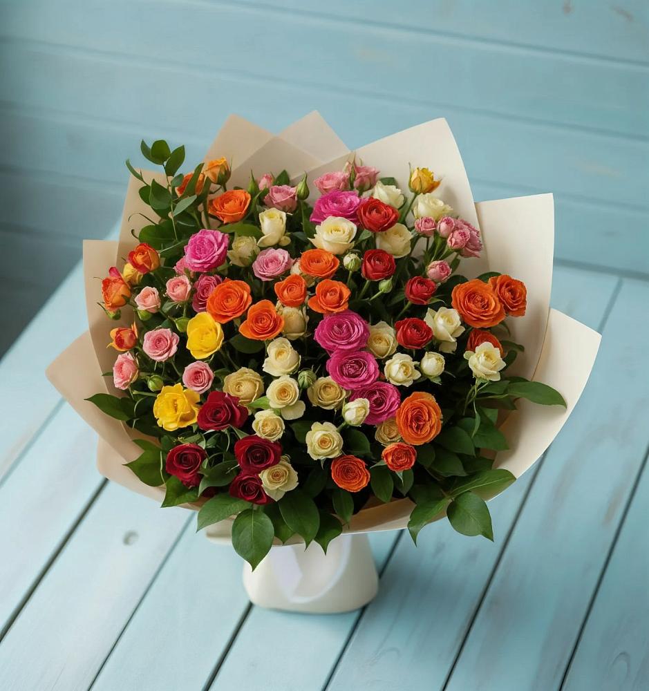 Букет Микс из разноцветных кустовых роз в Никитовке