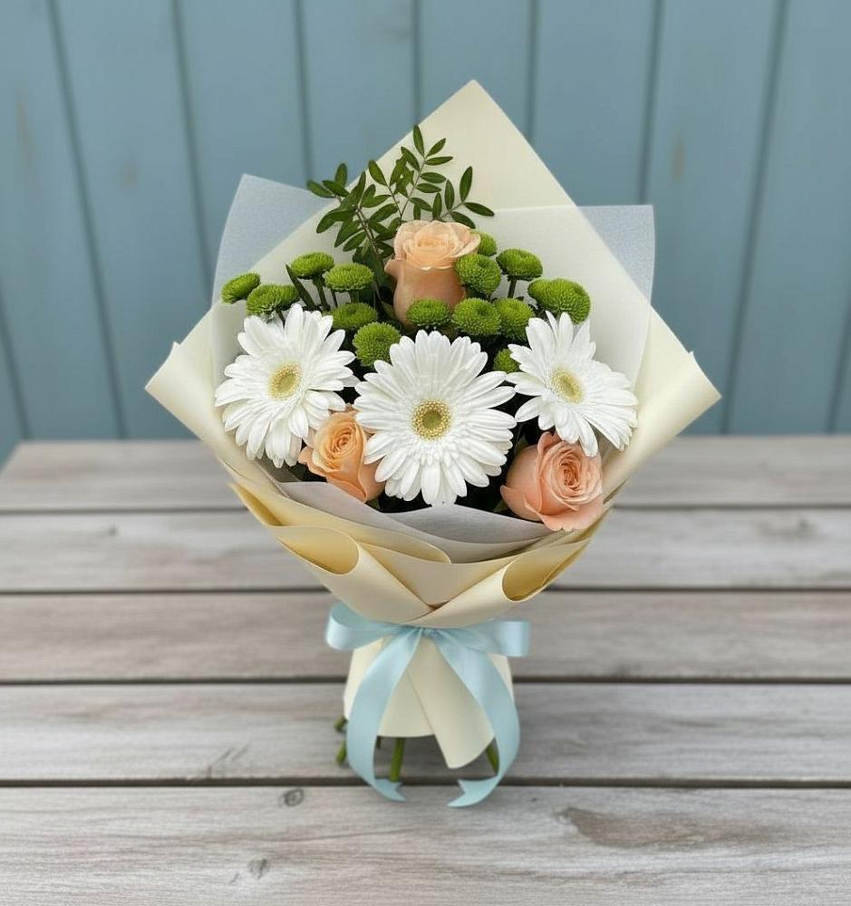 Букет цветов из: Герберы, Розы и Хризантемы в Никитовке