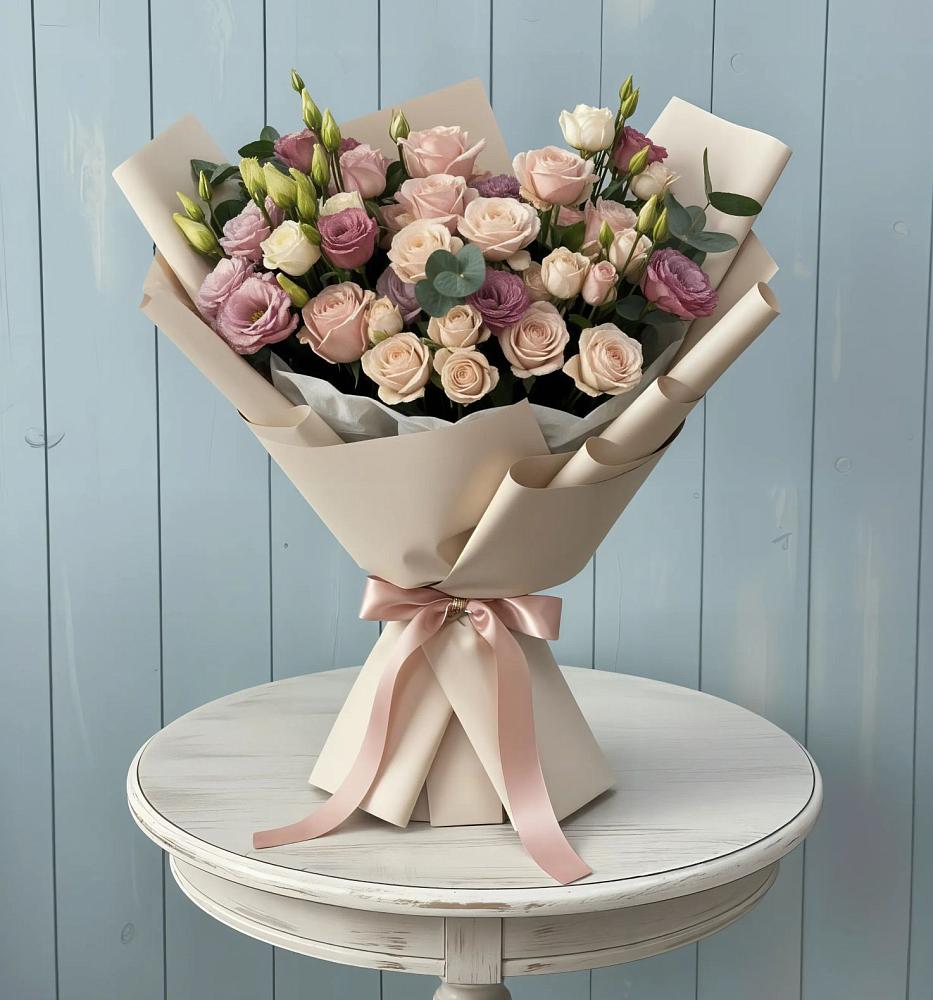 Букет цветов из: Розы и Лизиантусы в Никитовке