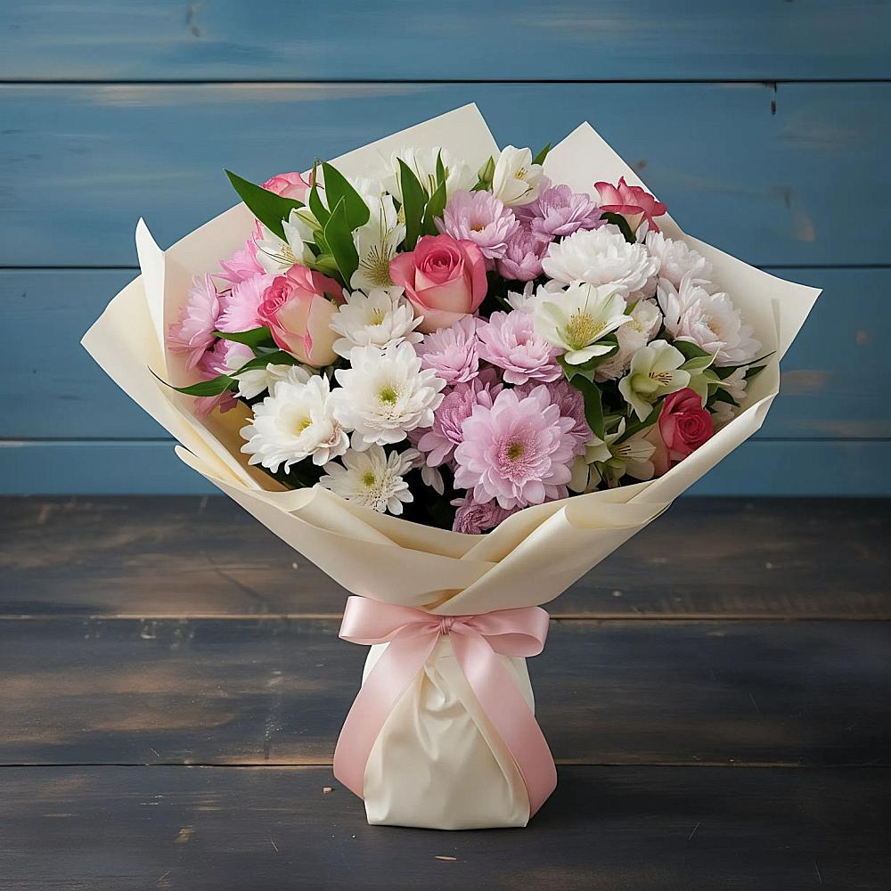 Букет цветов из: Хризантемы, Альстромерии и Розы в Никитовке